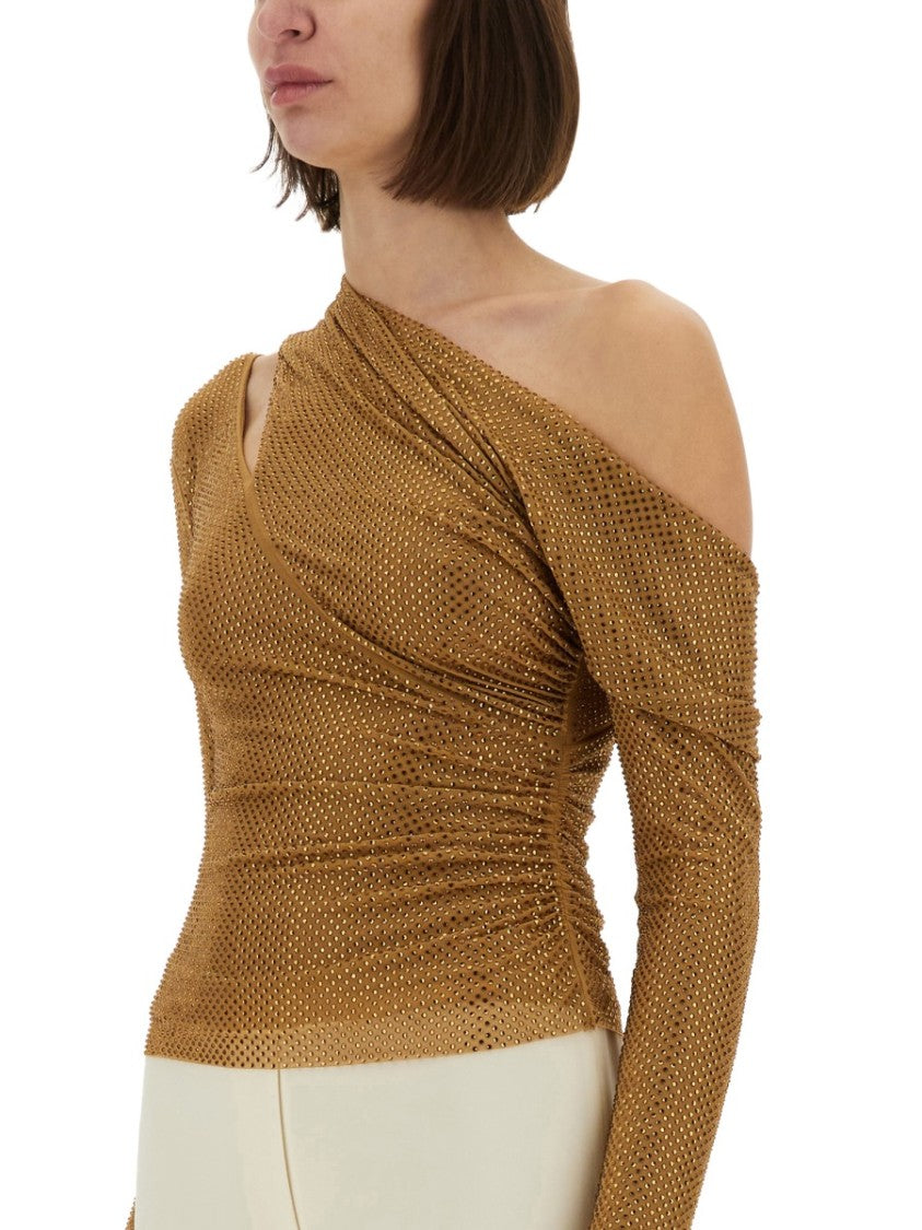 Self-Portrait Draped Top With Rhinestones