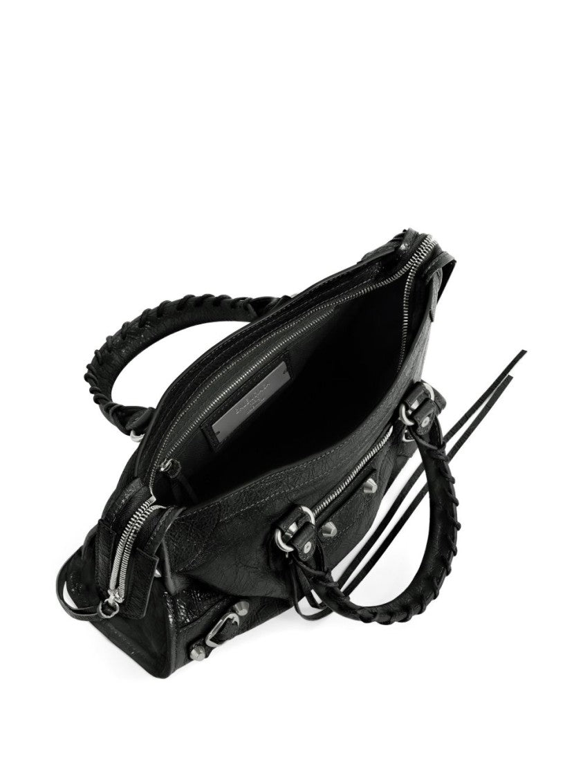 Balenciaga Braided Handle Textured Lambskin Handbag