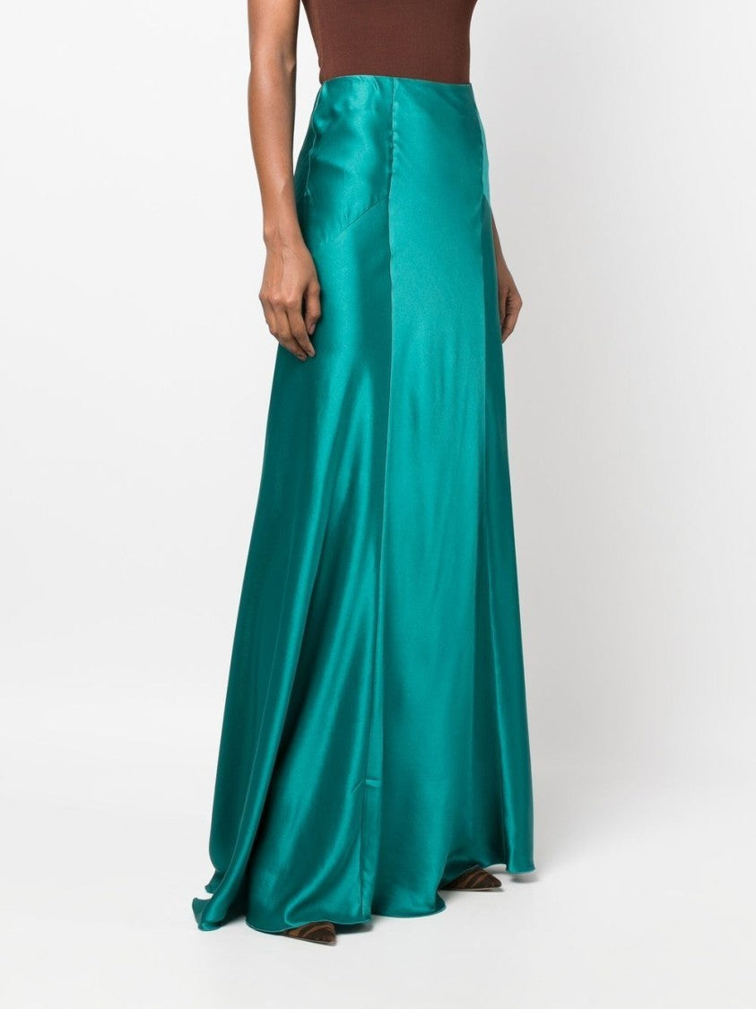 Alberta Ferretti Green High-Waisted Silk Maxi Skirt