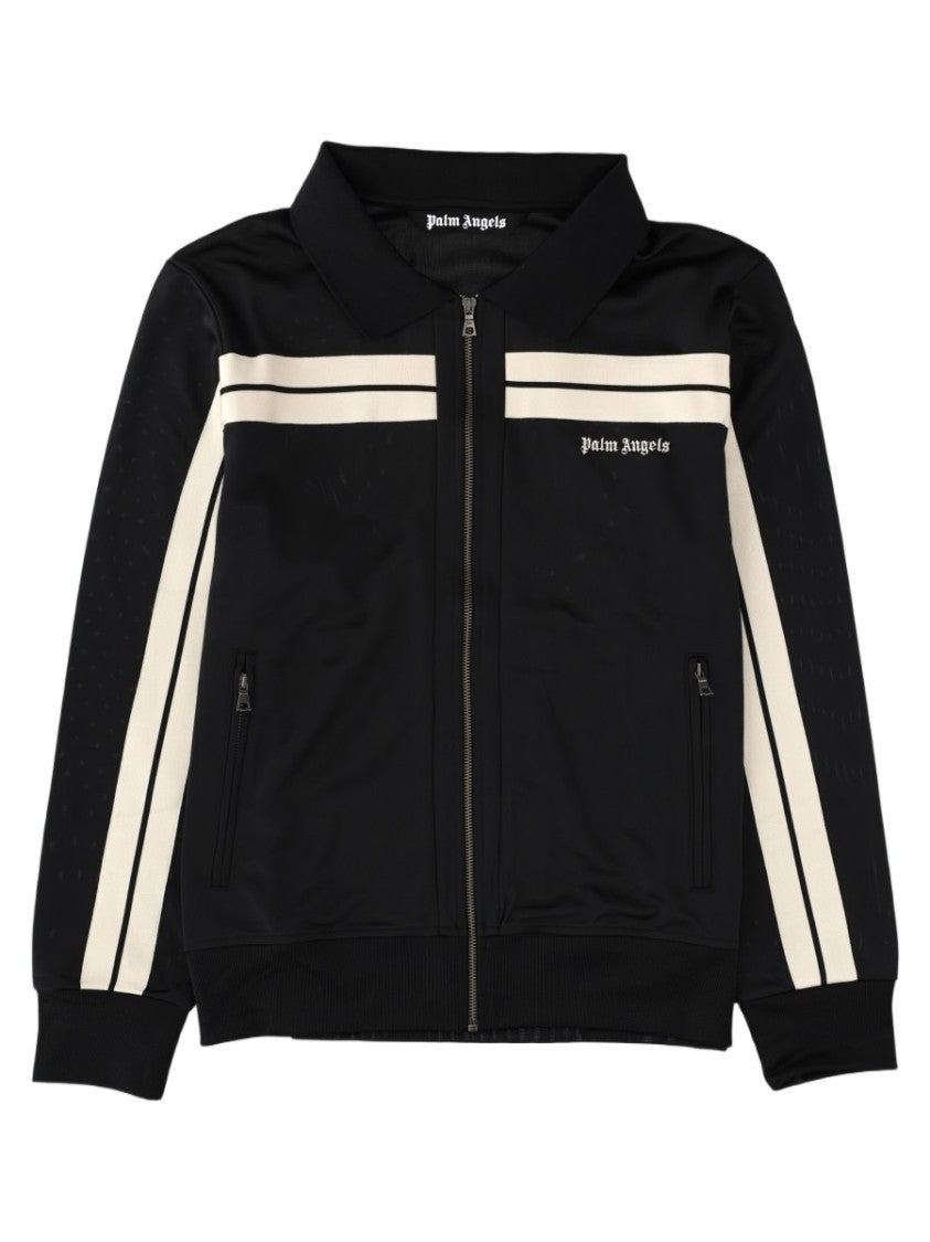 Palm Angels Black Striped Sporty Zip Tracktop Jacket