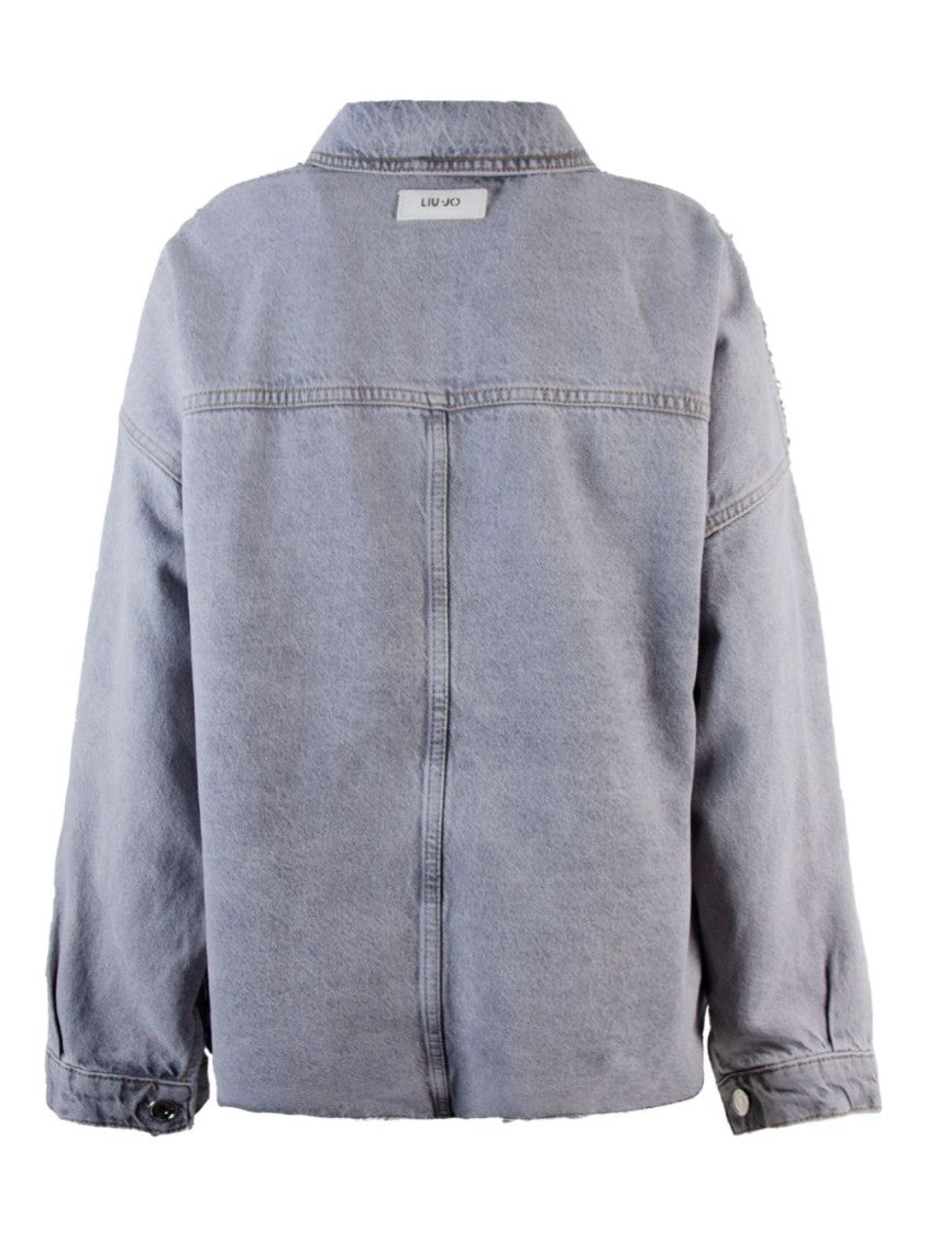 Liu Jo Relaxed Fit Grey Coat With Embellished Shoulders