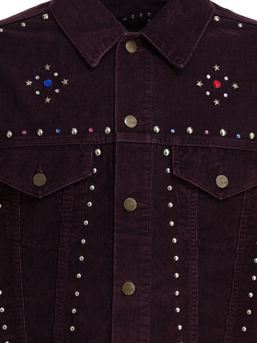 Needles Burgundy Corduroy Jacket With Decorative Studs And Unique Back Design