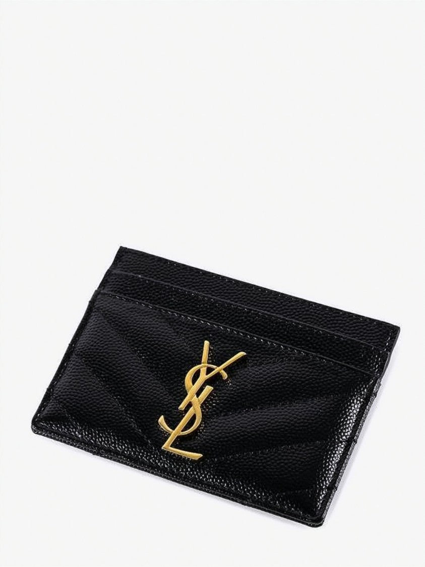 Saint Laurent Chevron Quilted Calf Leather Card Case