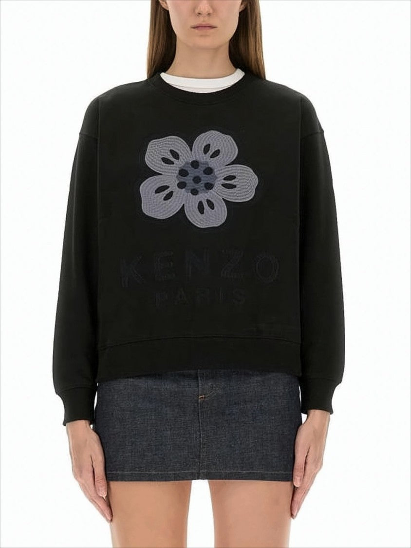 Kenzo Relaxed Fit Long-Sleeve Top With Floral Applique