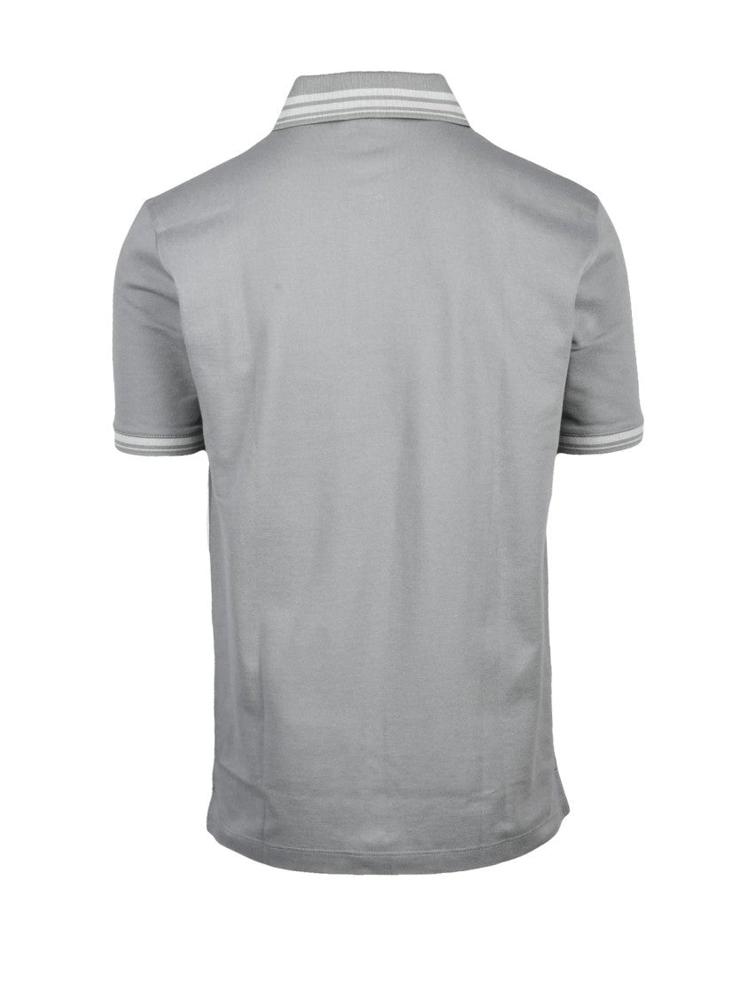 Emporio Armani Grey Cotton Striped Polo Shirt