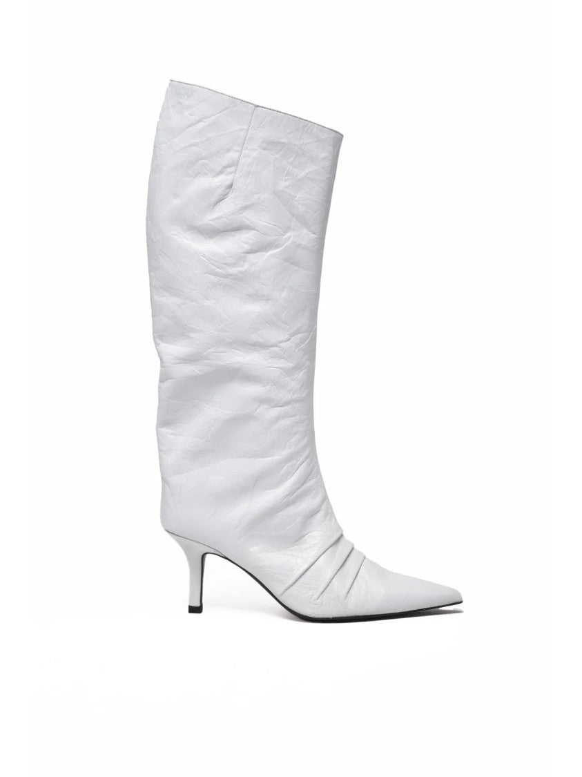 Patrizia Pepe White Leather Wide-Leg Boots