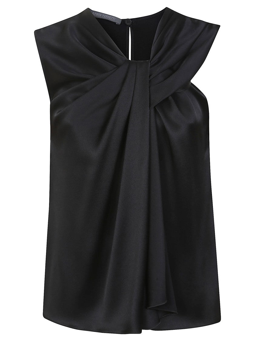 Alberta Ferretti Draped Black Acetate Top With Keyhole Back Closure