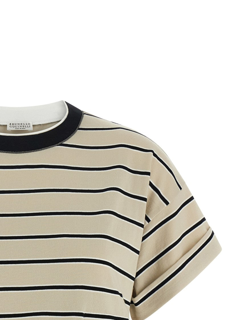 Brunello Cucinelli 'Shiny Trims' Striped Cotton T-Shirt