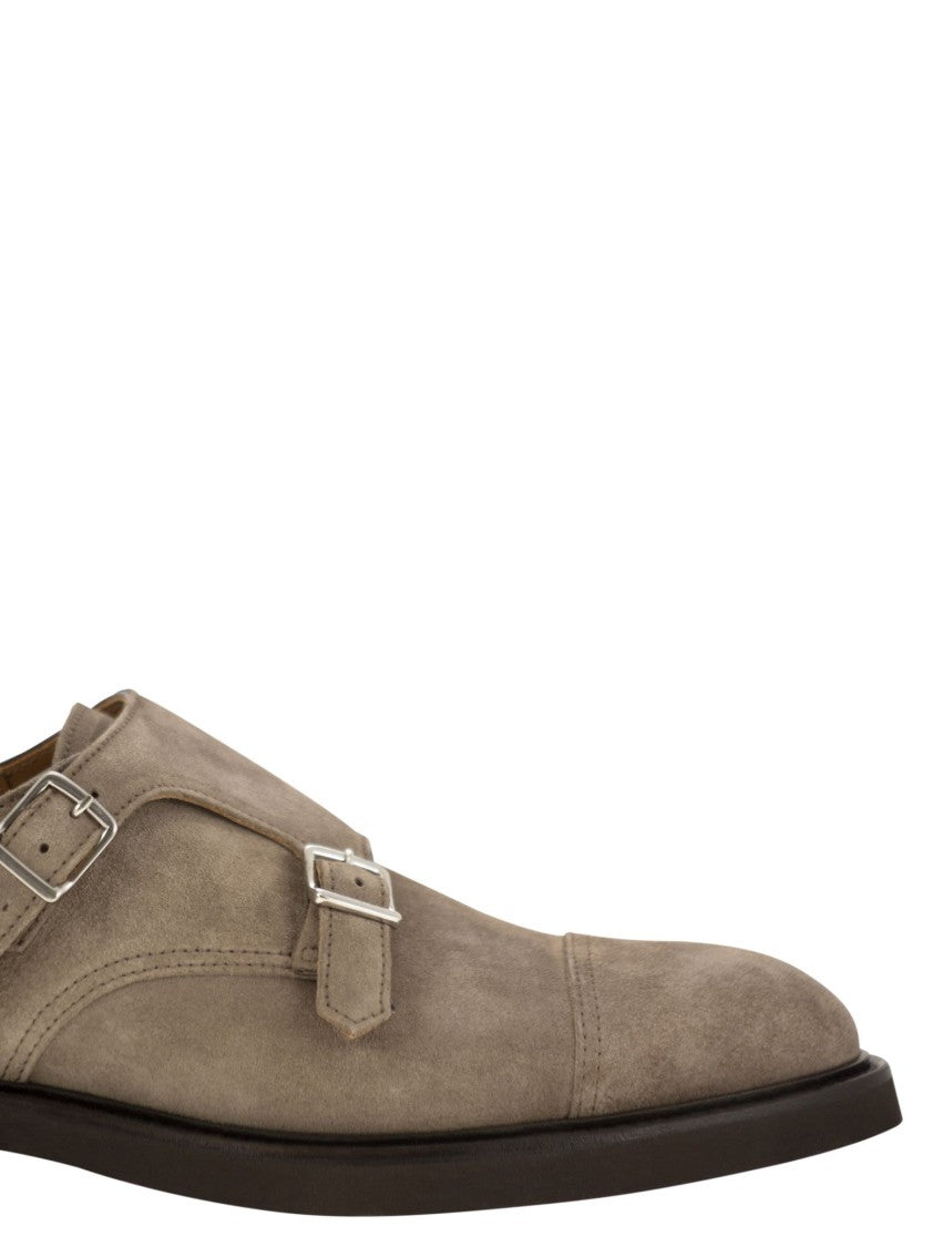 Doucal's Double Suede Buckle Shoes With Tone-On-Tone Stitching