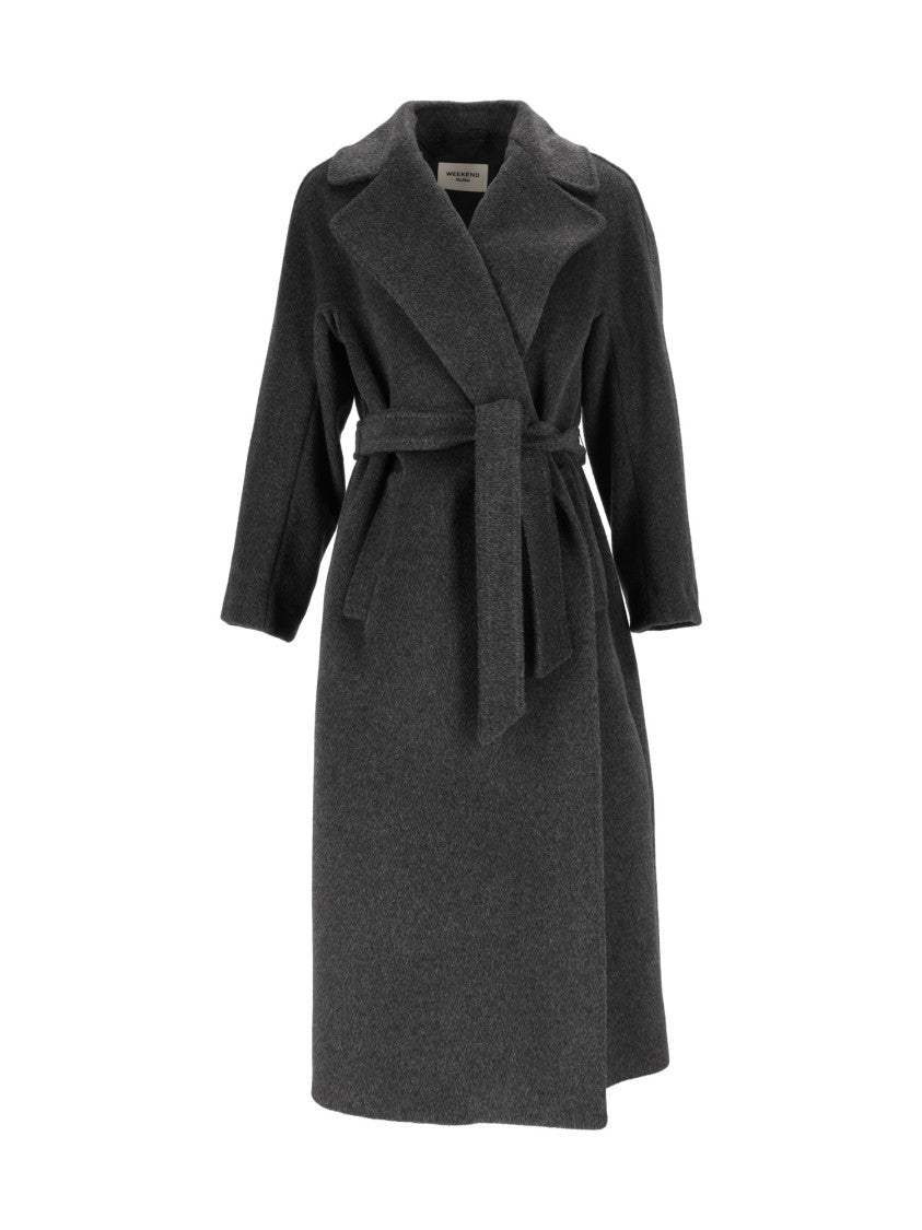 Max Mara Grey Tempera Belted Wrap Coat