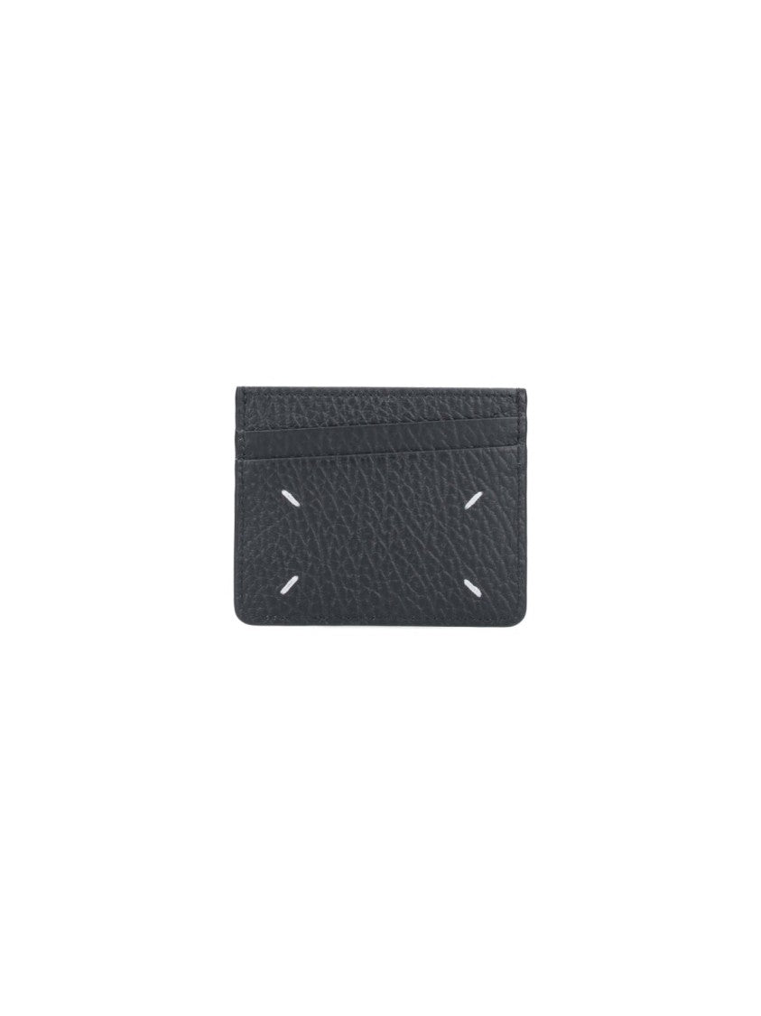Maison Margiela Textured Black Calf Leather Cardholder With Embroidered Logo