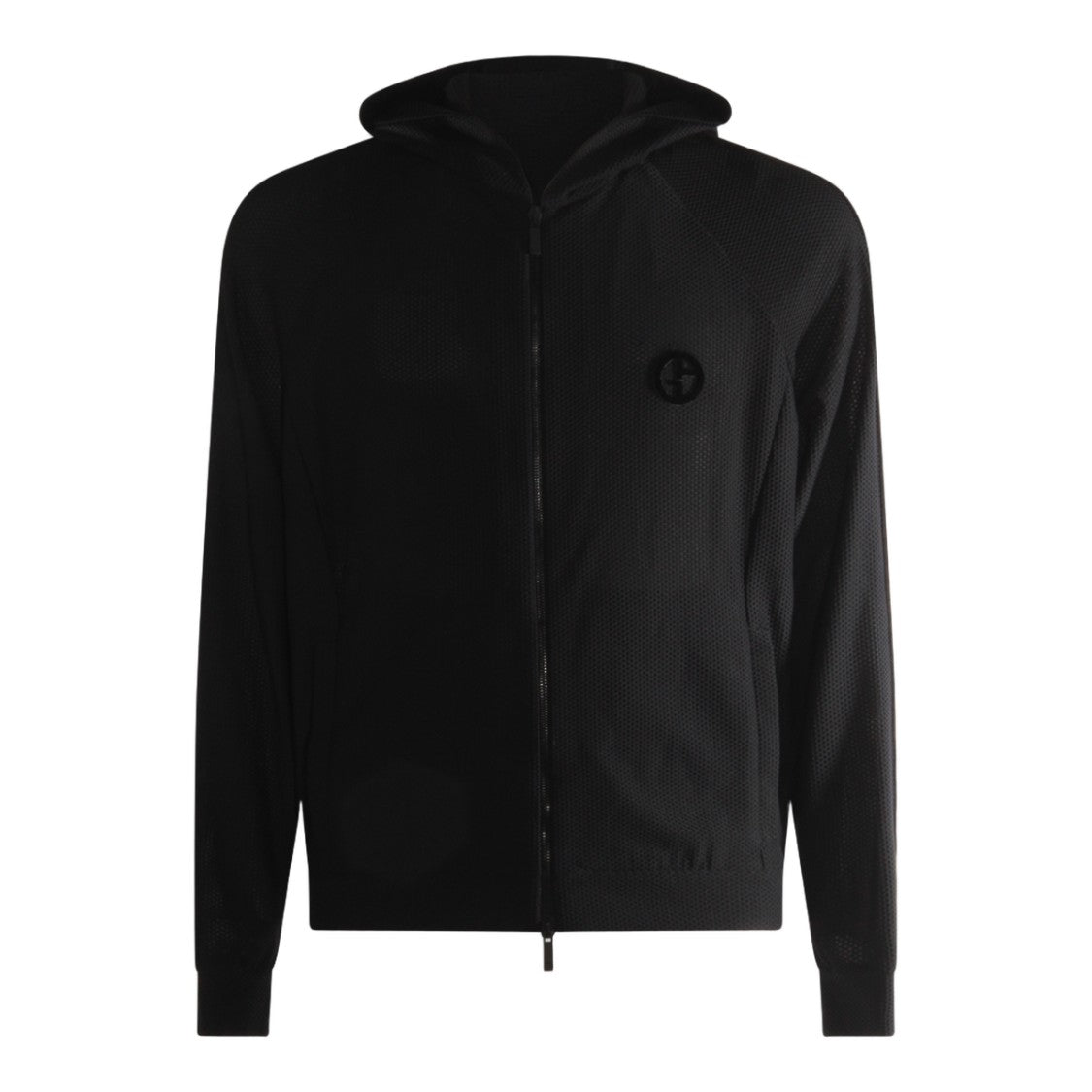 Giorgio Armani Black Jacket With Textured Fabric And Hood