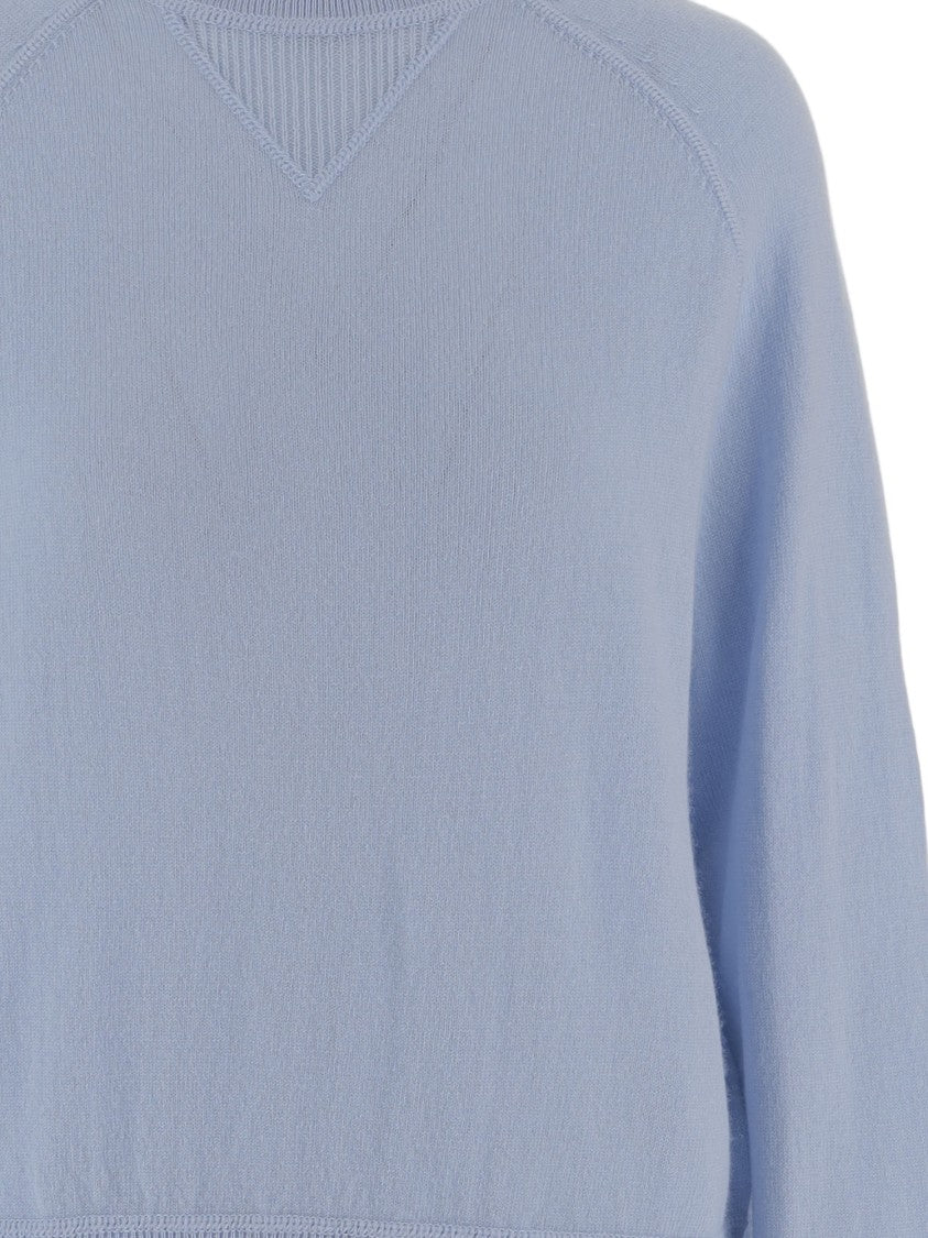 Allude Light Blue Crew Neck Wool And Cashmere Sweater