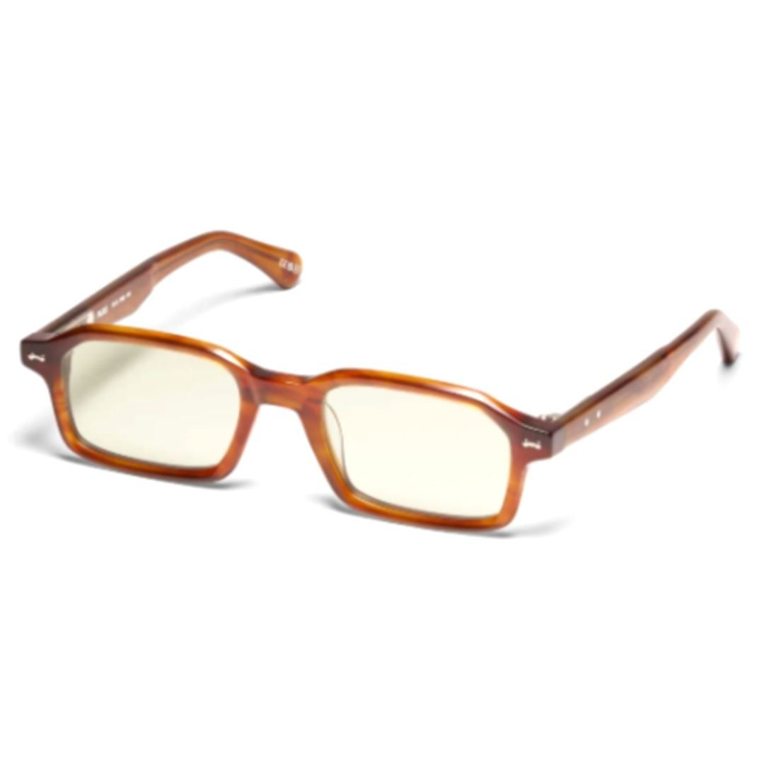 Peter And May Pam Translucent Amber Acetate Rectangular Sunglasses With Silver Accents