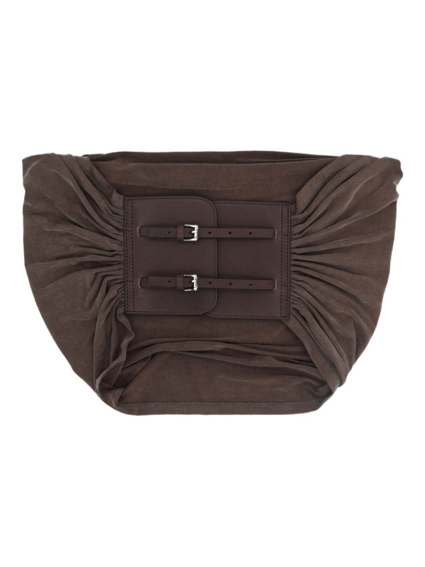 Paloma Wool Brown Ruched Off-Shoulder Cupro Top