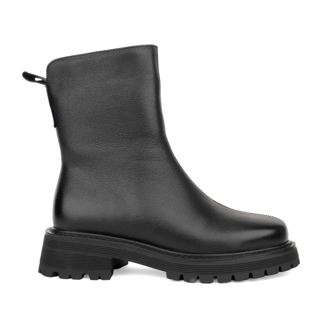Linda Baumann Black Rugged Rubber Sole Leather Ankle Boots
