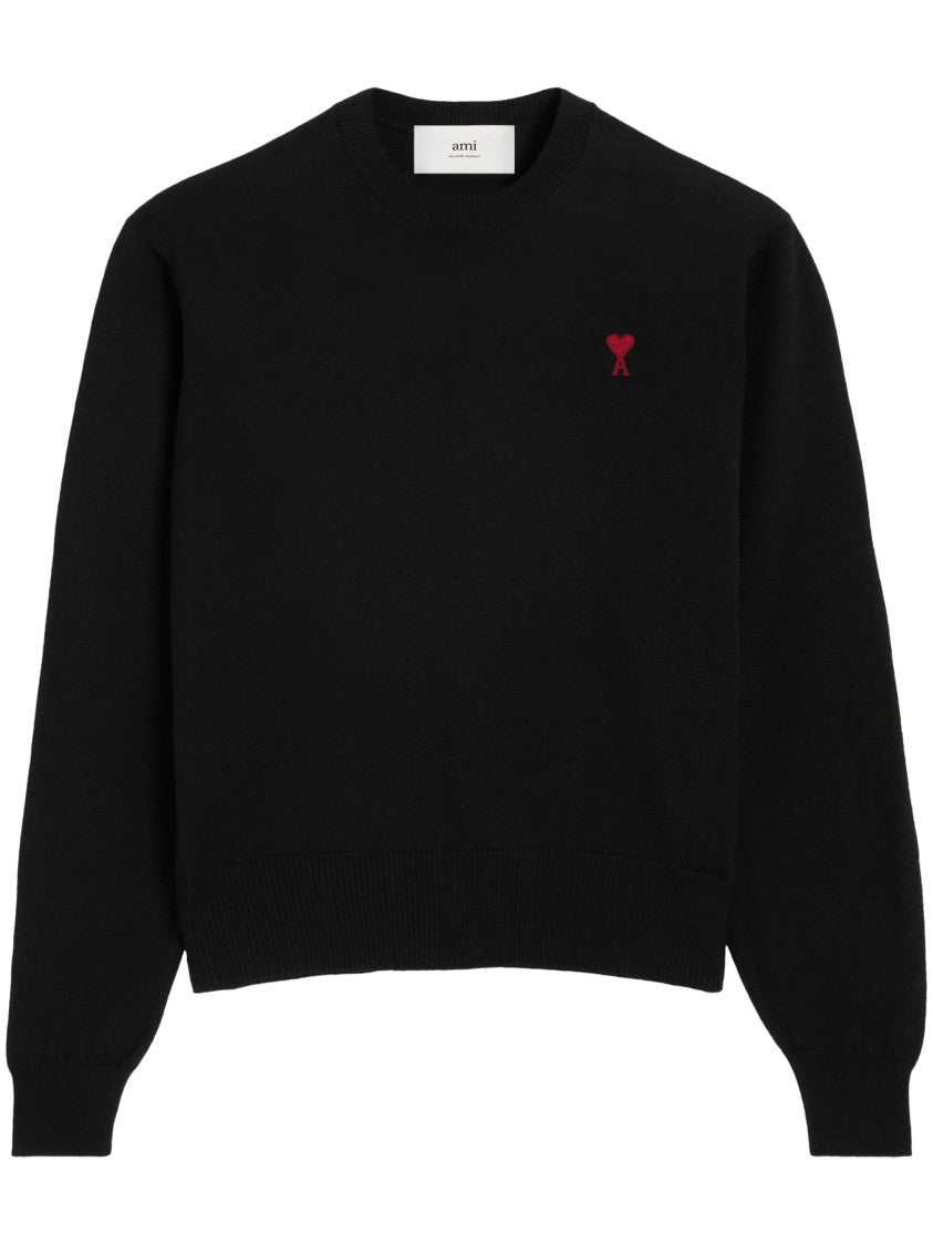 Ami Fitted Merino Wool Sweater With Heart Logo