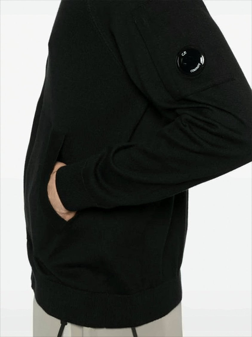 C.P. Company Black Zip-Up Cardigan With Ribbed Detailing