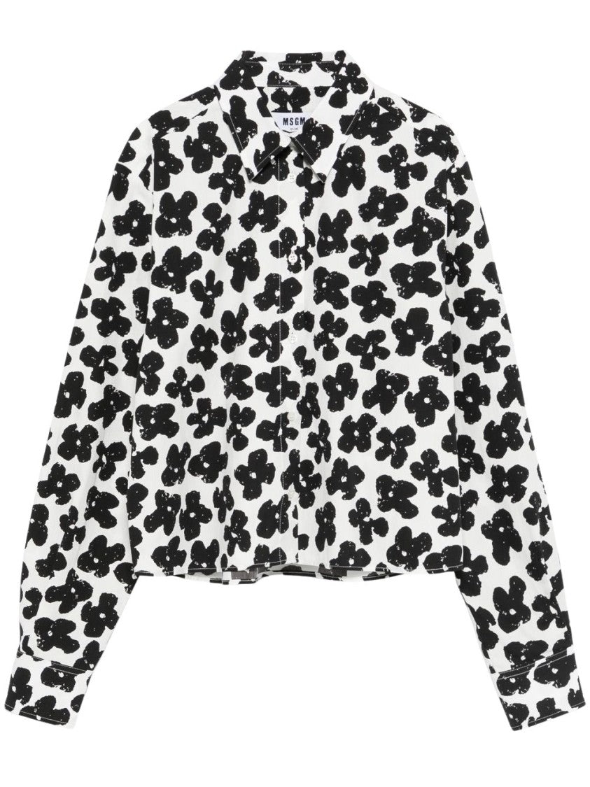 Msgm Floral Black Pattern Shirt