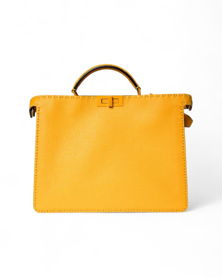 Fendi Medium Grained Leather Handbag With Removable Strap And Spacious Interior