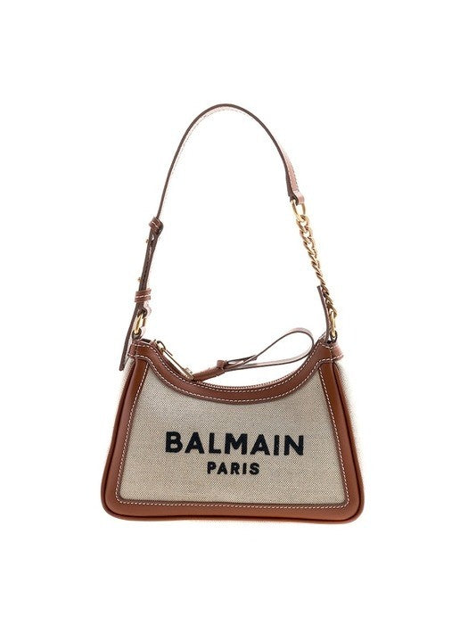 Balmain Structured Beige Canvas Shoulder Bag