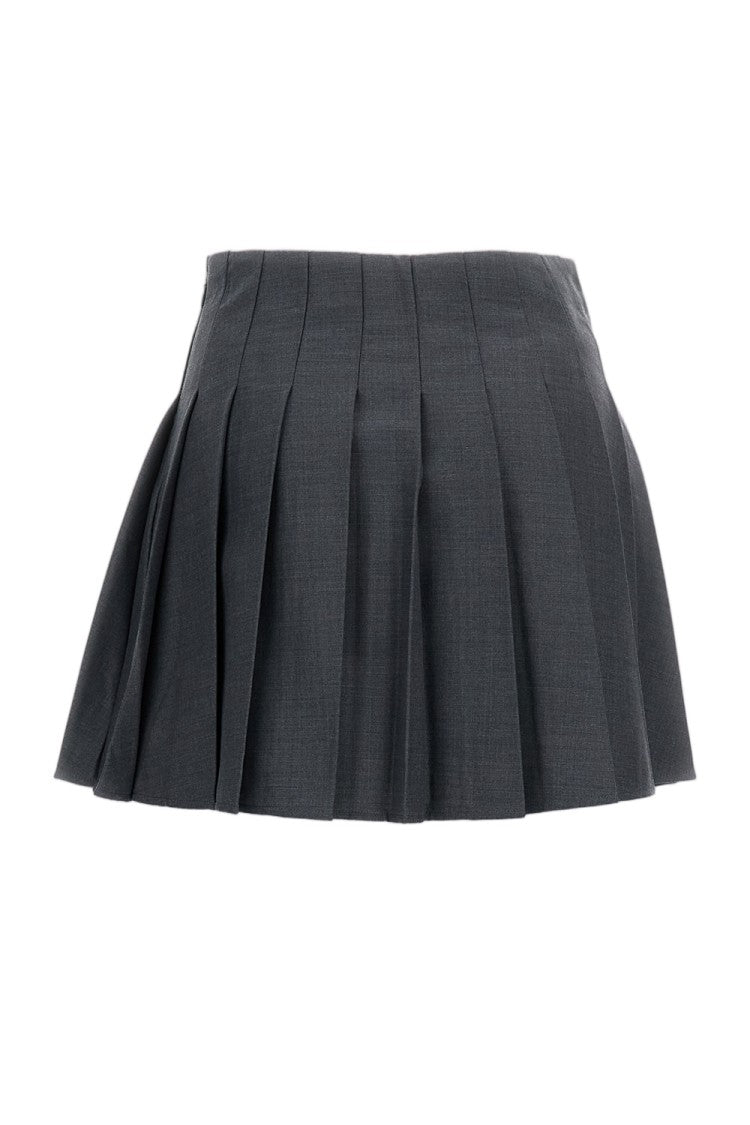 Self-Portrait Grey Pleated Wool Blend Skirt