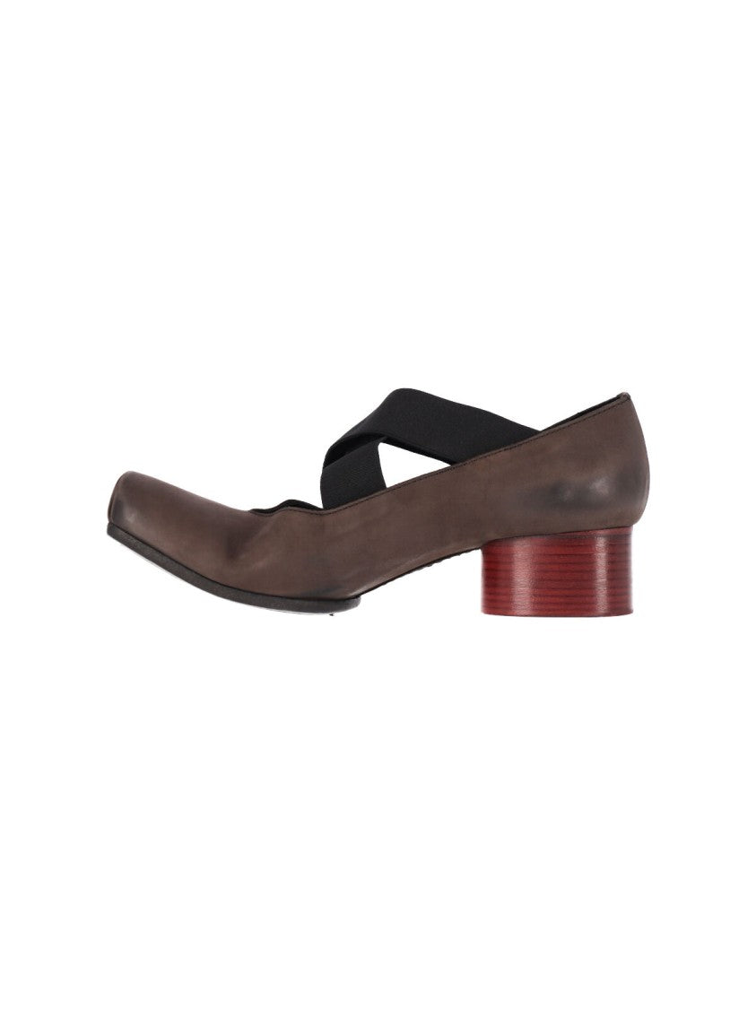Uma Wang Rounded Square Toe Low Stacked Heel Flats