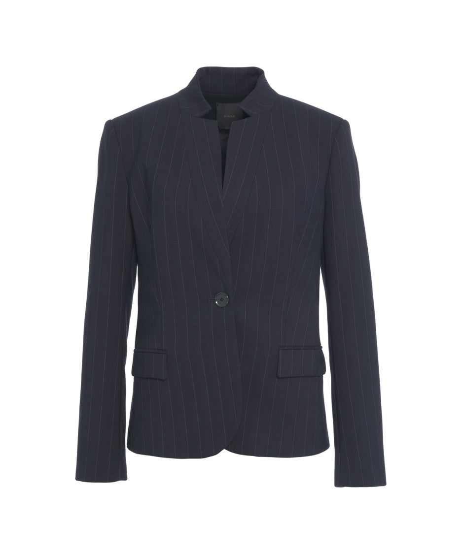 Pinko Slim-Fit Pinstripe Blazer With Modern High Collar