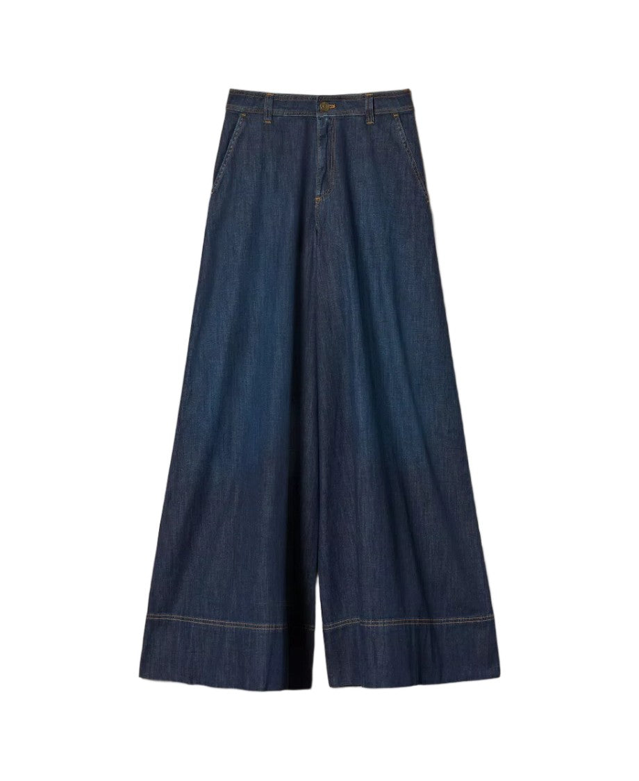 Twin-Set Dark Stretch Cotton Denim Palazzo-Style Jeans