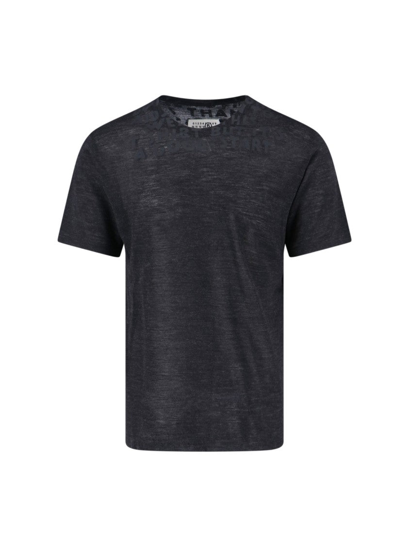 Mm6 By Maison Margiela Crew Neck Black Wool T-Shirt With Bold Logo Print