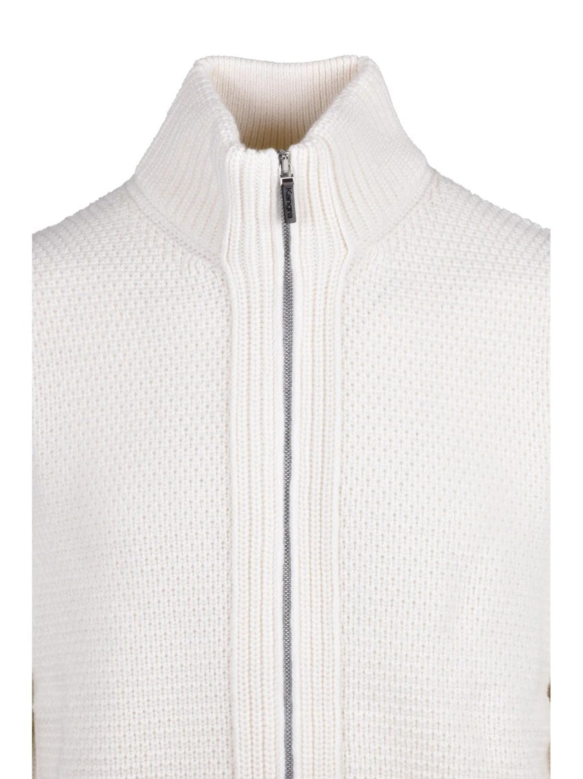 Kangra Textured White Zip-Through Jacket With Ribbed Details