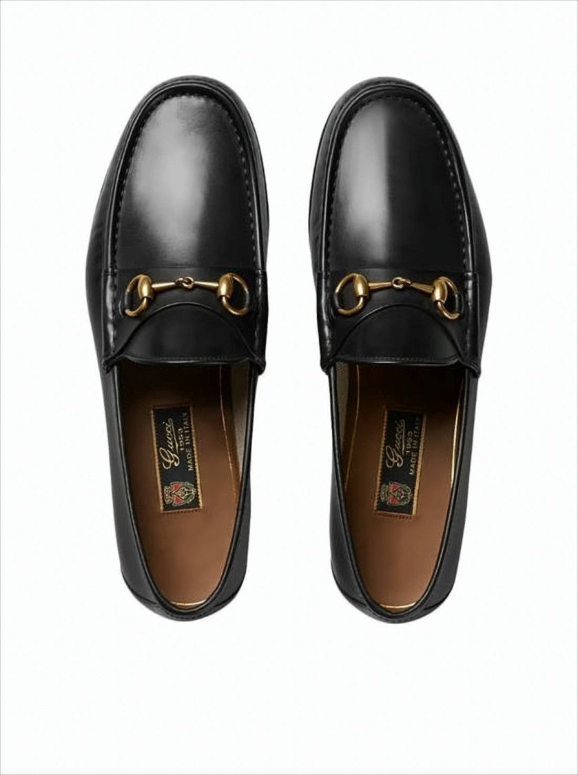 Gucci Black Leather Loafers With Gold-Tone Horsebit Detail