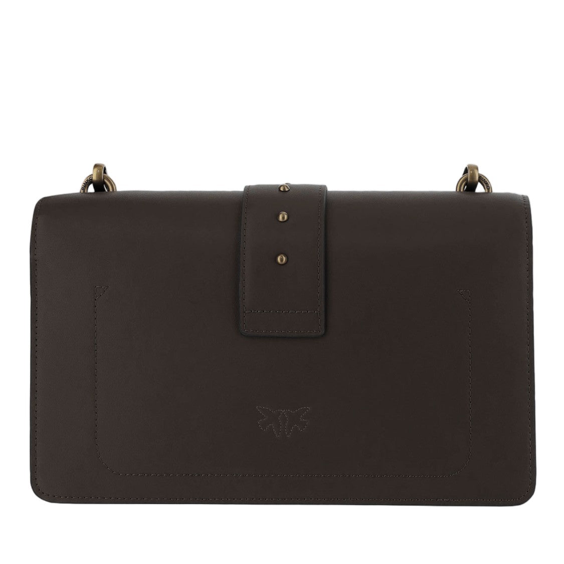 Pinko Dark Brown Love One Classic Leather Shoulder Bag