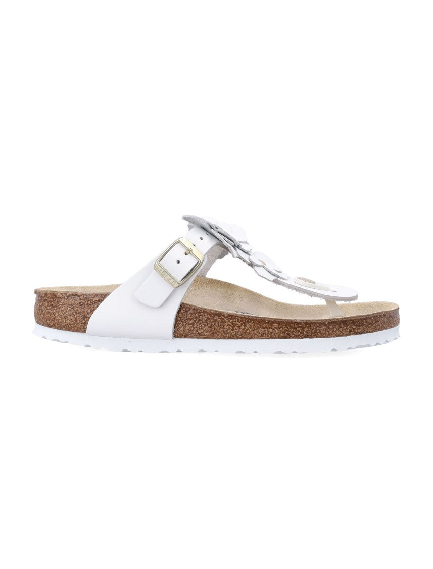 Birkenstock Gizeh White Leather Flower Sandals