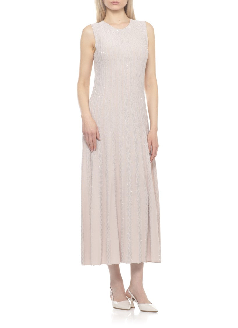 D. Exterior Pink Viscose Dress With All-Over Sequin Details