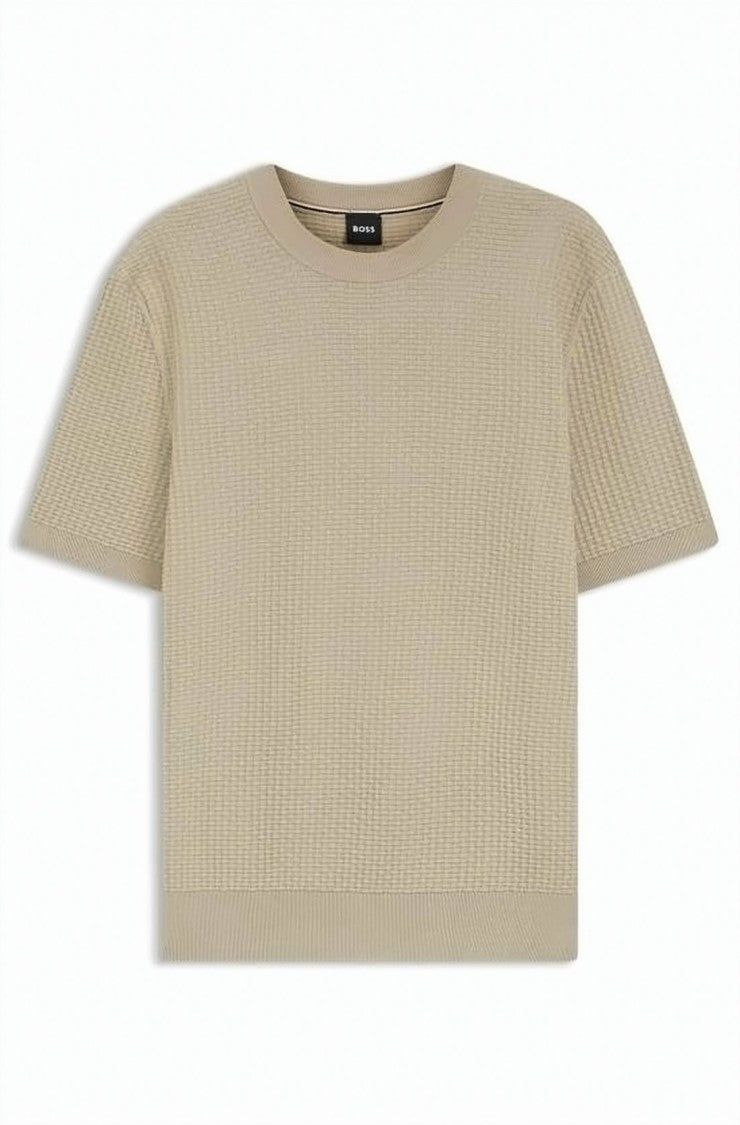 Hugo Boss Textured Waffle Knit Short-Sleeve Top With Crew Neck