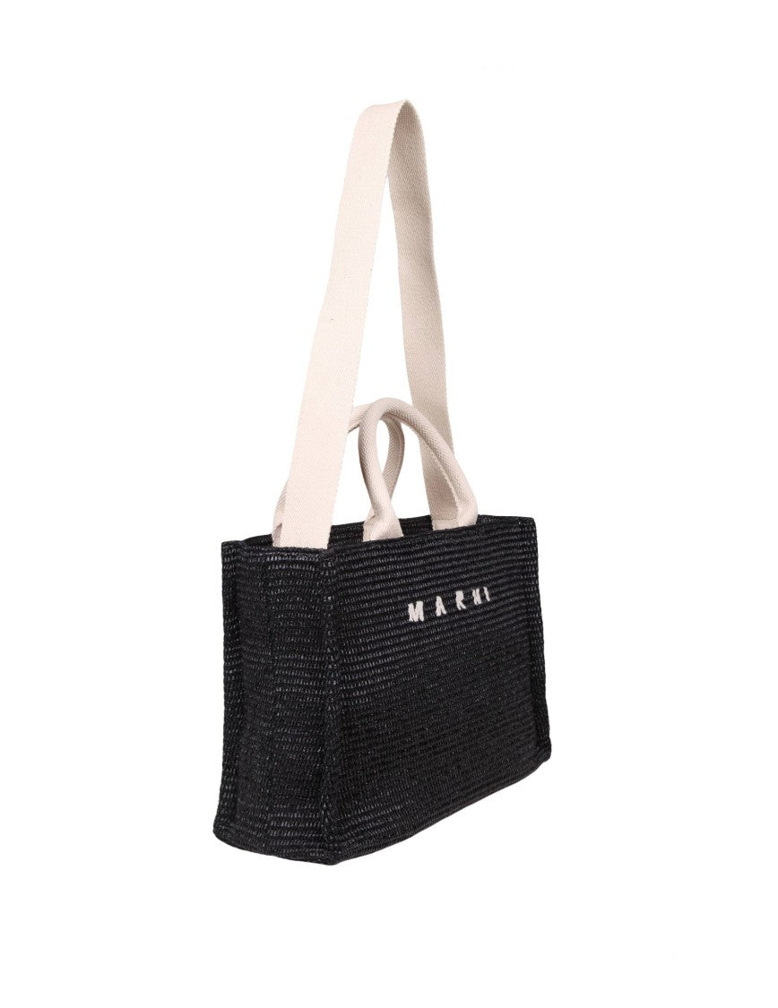 Marni Shopping Small In Black Raffia Effect Fabric