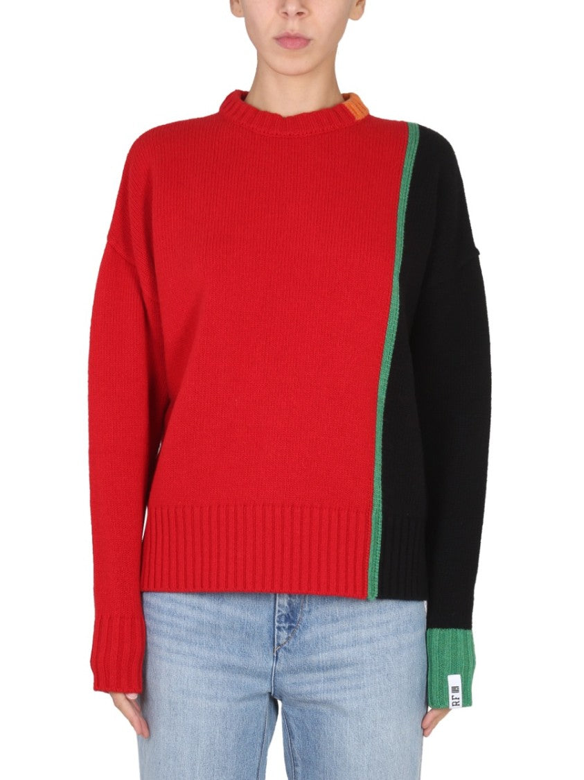 Right For Color-Block Multicolor Mesh Knit Sweater