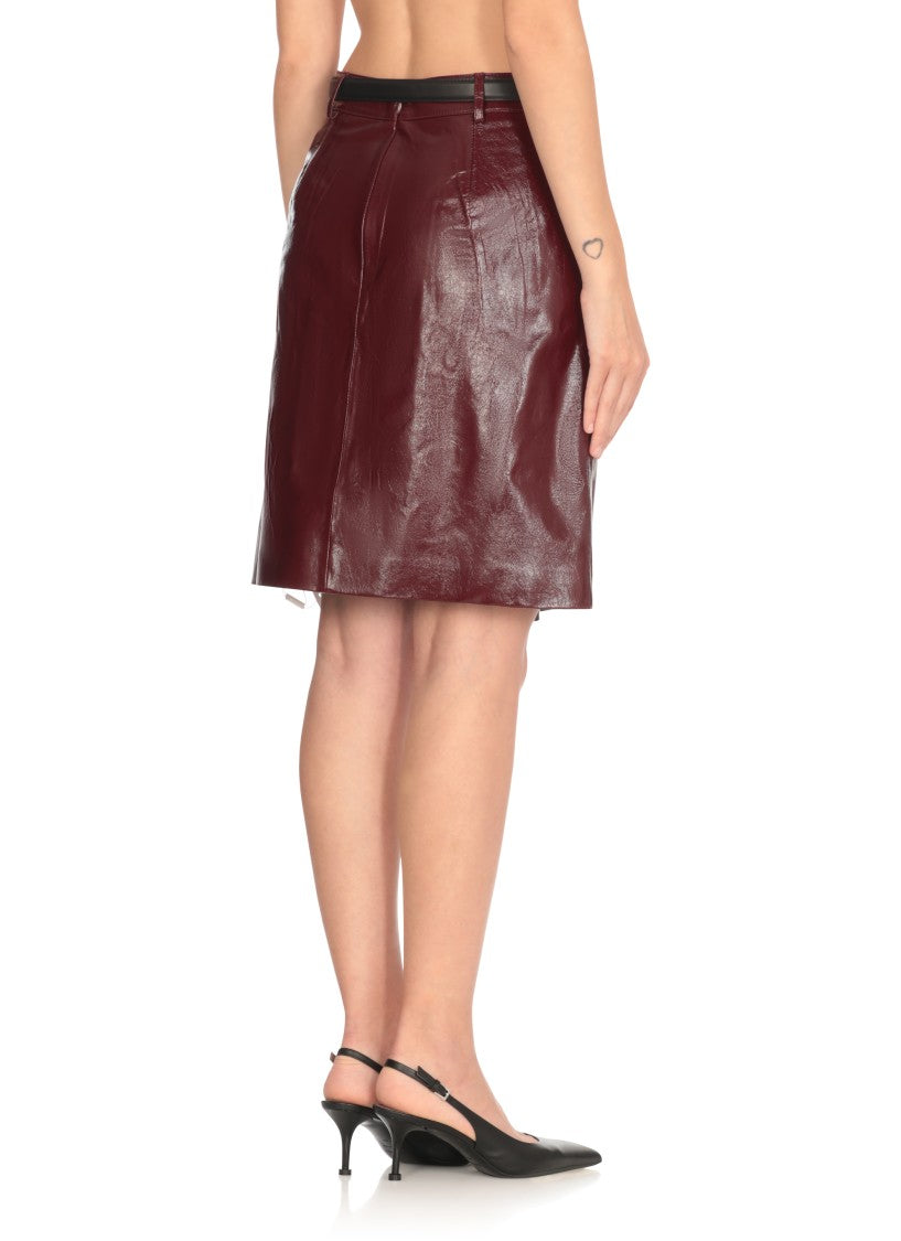 Self-Portrait Bordeaux Leather Skirt With Front Slit