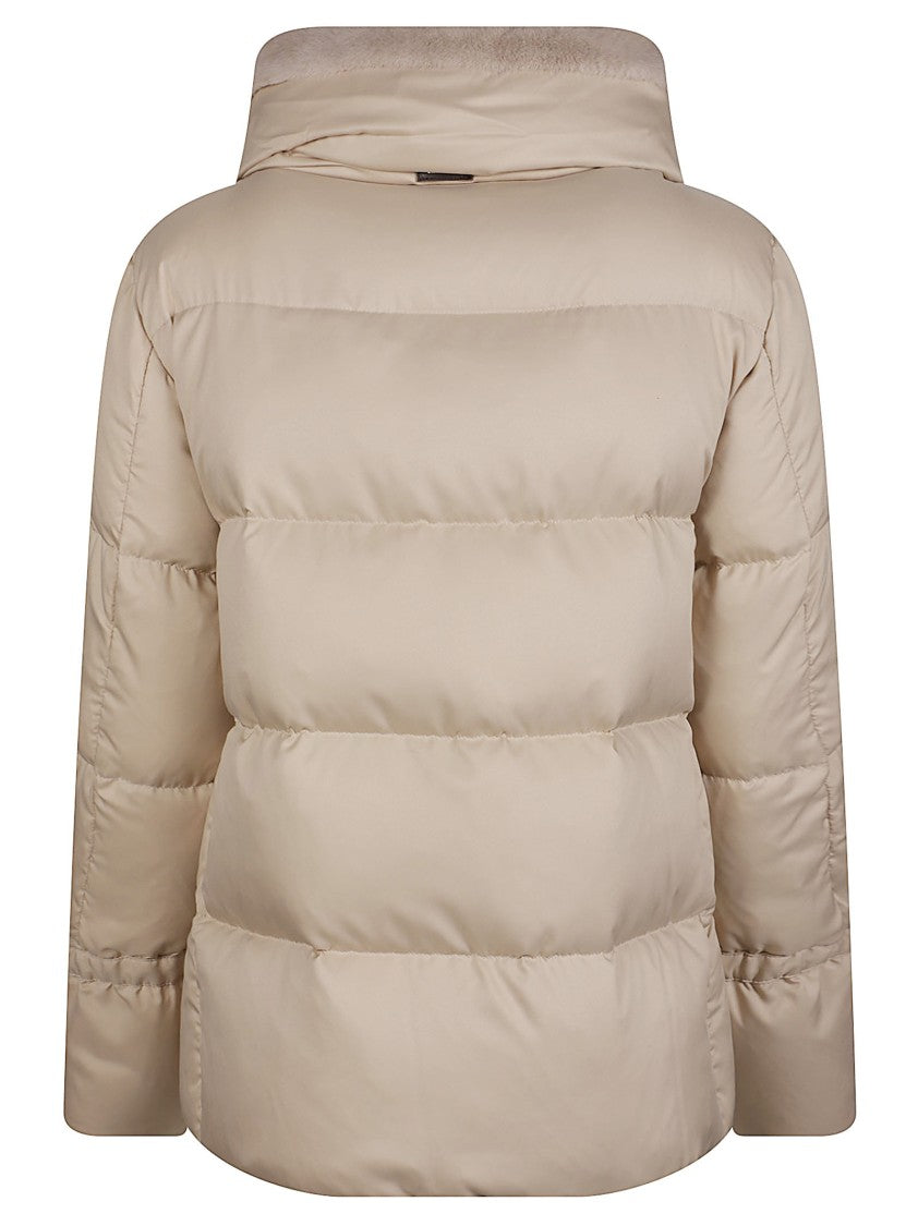 Herno Quilted Padded Down Jacket With Plush Collar And Adjustable Straps