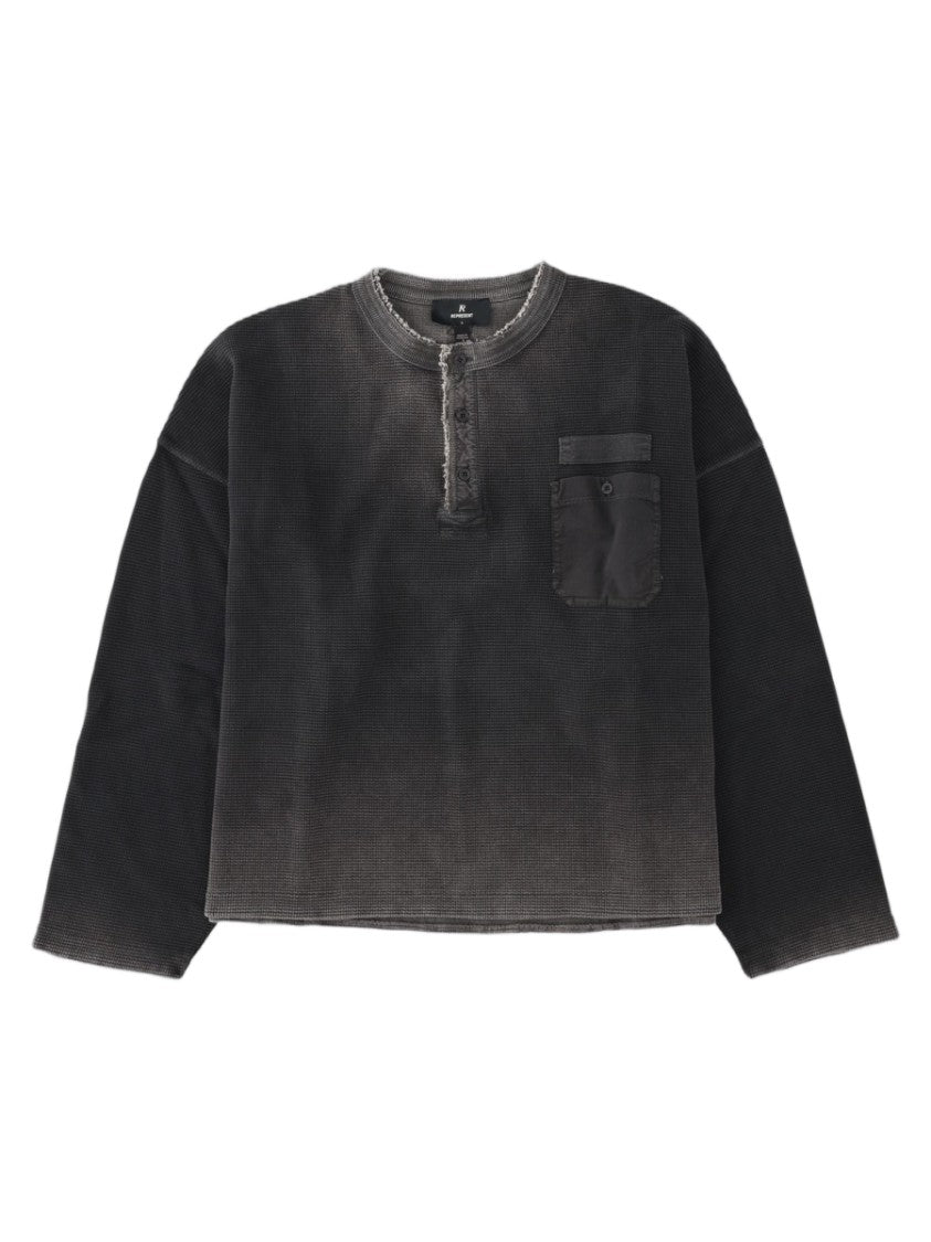 Represent Black Washed Button Placket Long-Sleeve Cotton Sweater