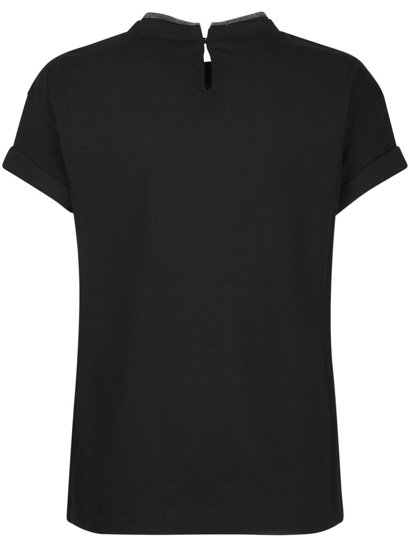 Brunello Cucinelli Relaxed Fit Black T-Shirt With Keyhole Button Closure
