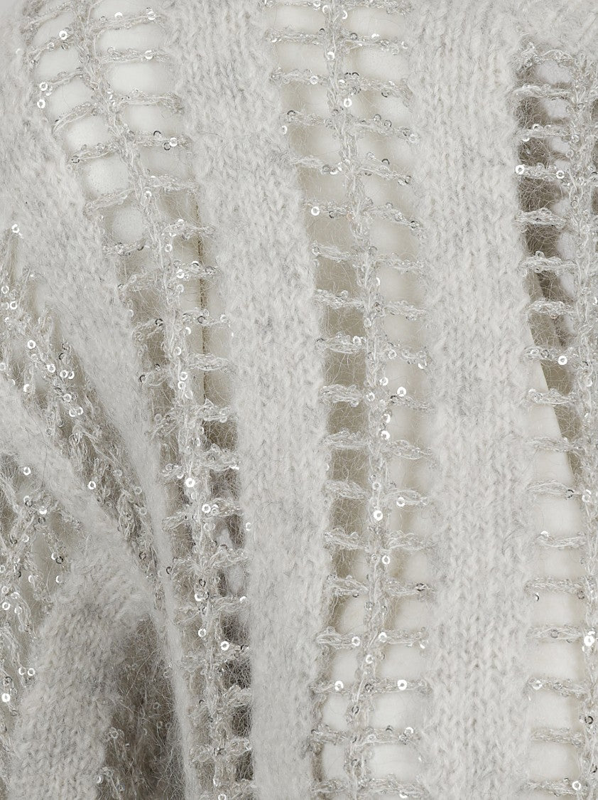 Brunello Cucinelli Open Knit Sweater With Sequined Stripes