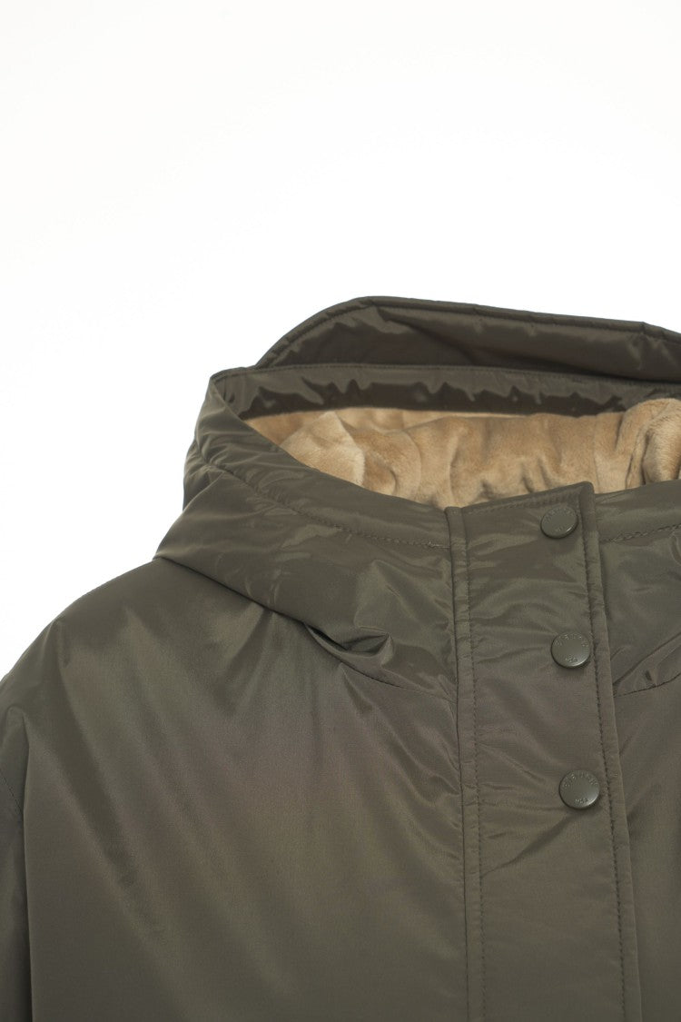 Blauer Quilted Olive Green Parka With Protective Hood And Adjustable Details