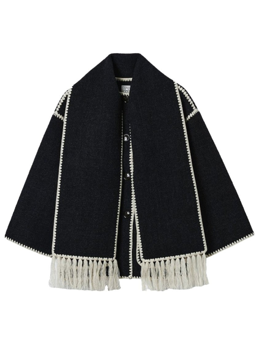 Totême Grey Fringed Wool-Blend Cardigan