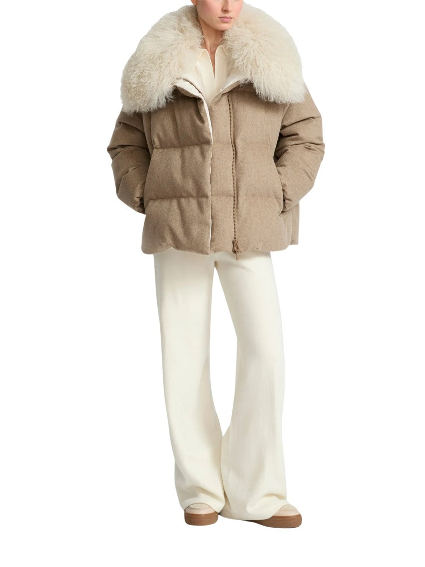Yves Salomon Beige Doudoune Cashmere Down Coat