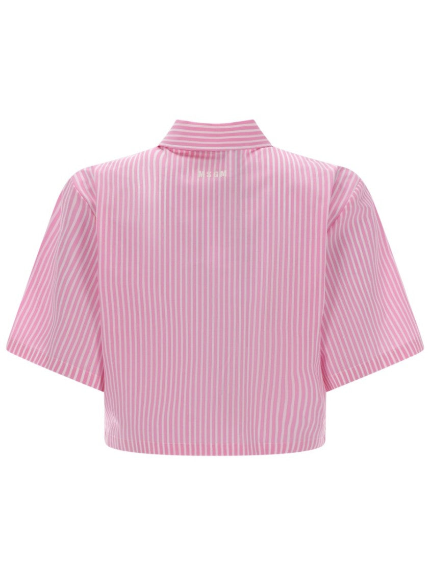 Msgm Crop Cotton Striped Shirt