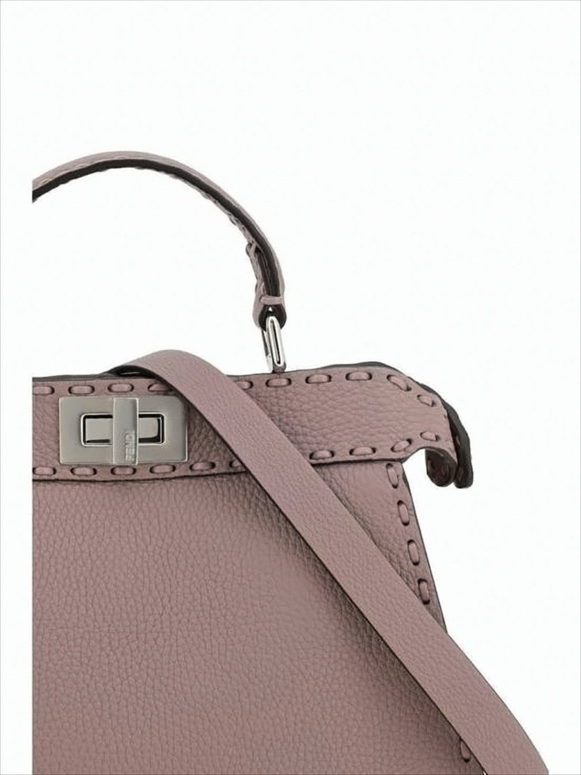Fendi Textured Leather Shoulder Bag With Trapezoidal Silhouette