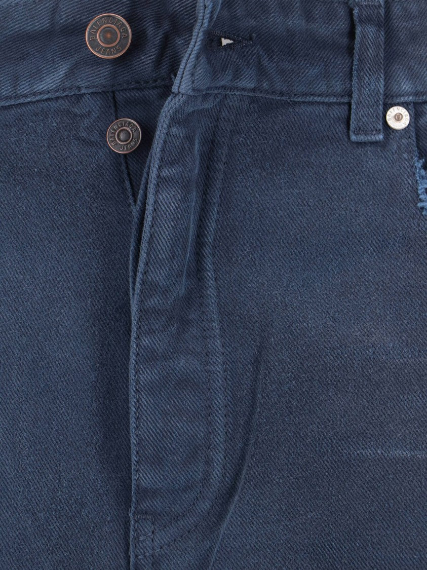 Balenciaga Distressed Dark Blue Denim Jeans With Logo Patch