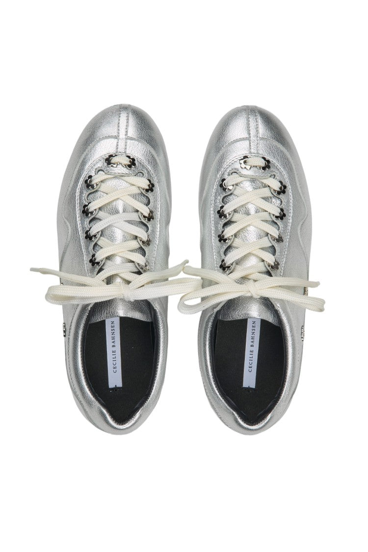 Cecilie Bahnsen Slim-Fit Metallic Leather Sneakers With Floral Accents